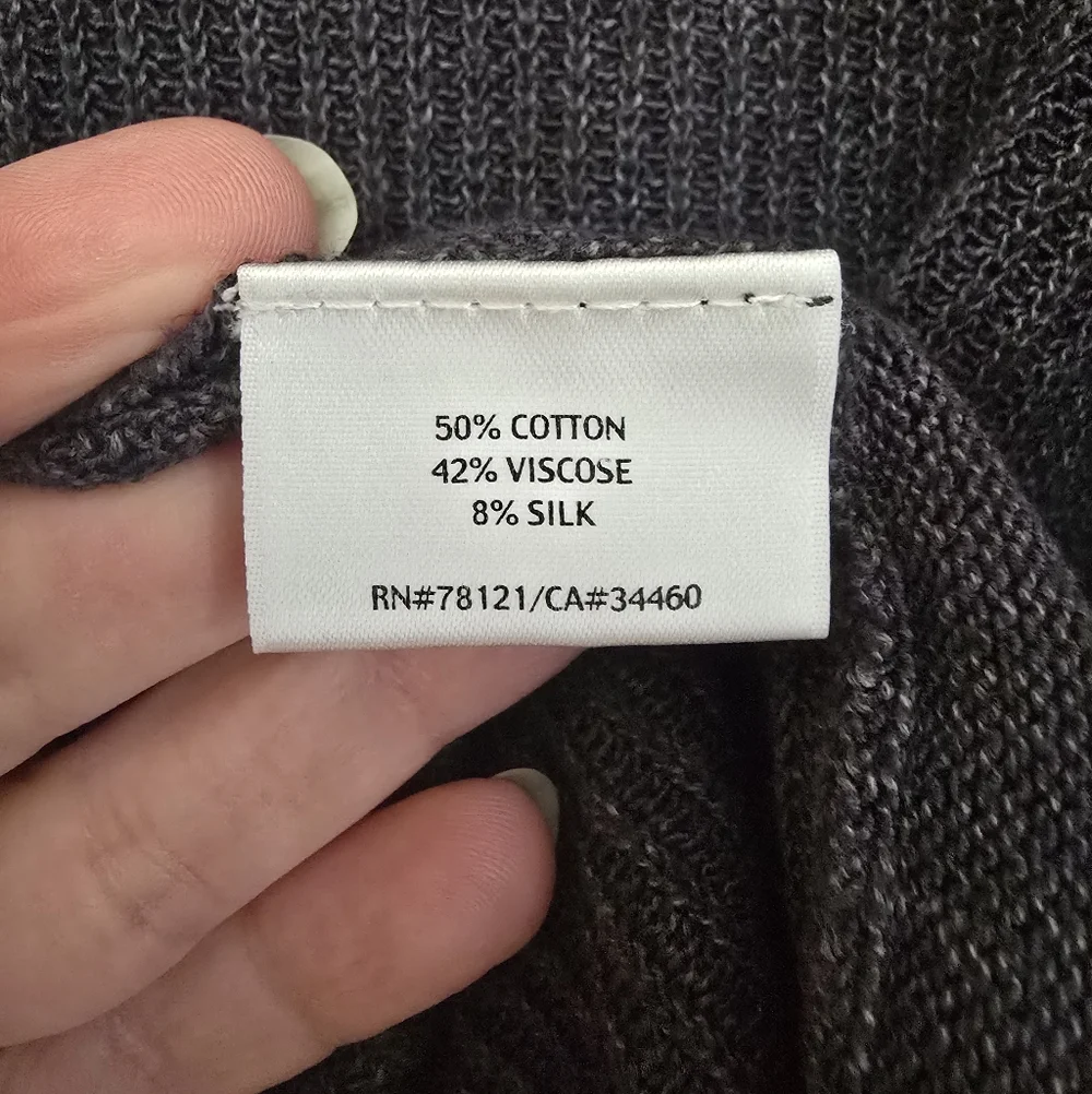 Eileen Fisher Womens Charcoal Open Front Cardigan Cotton/Viscose/Silk Blend - Picture 3 of 4